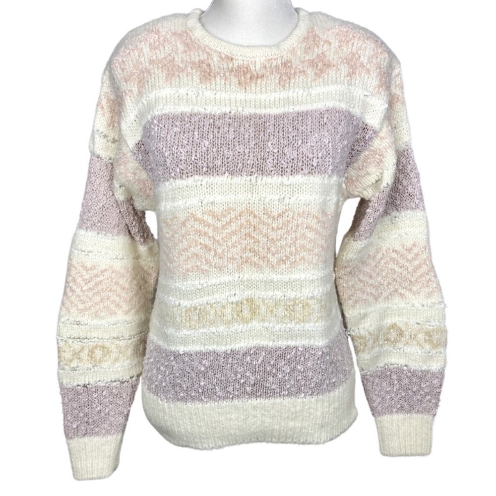 80's Pullover Sweater Counterparts Popcorn Knit Pastel Pullover Sweater